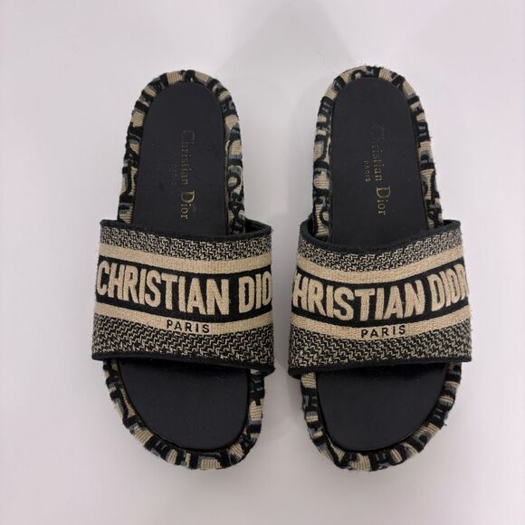 Christian Dior Dway Cloth Embroidered Black Platform Slide Sandals Size 38 - Picture 3 of 12